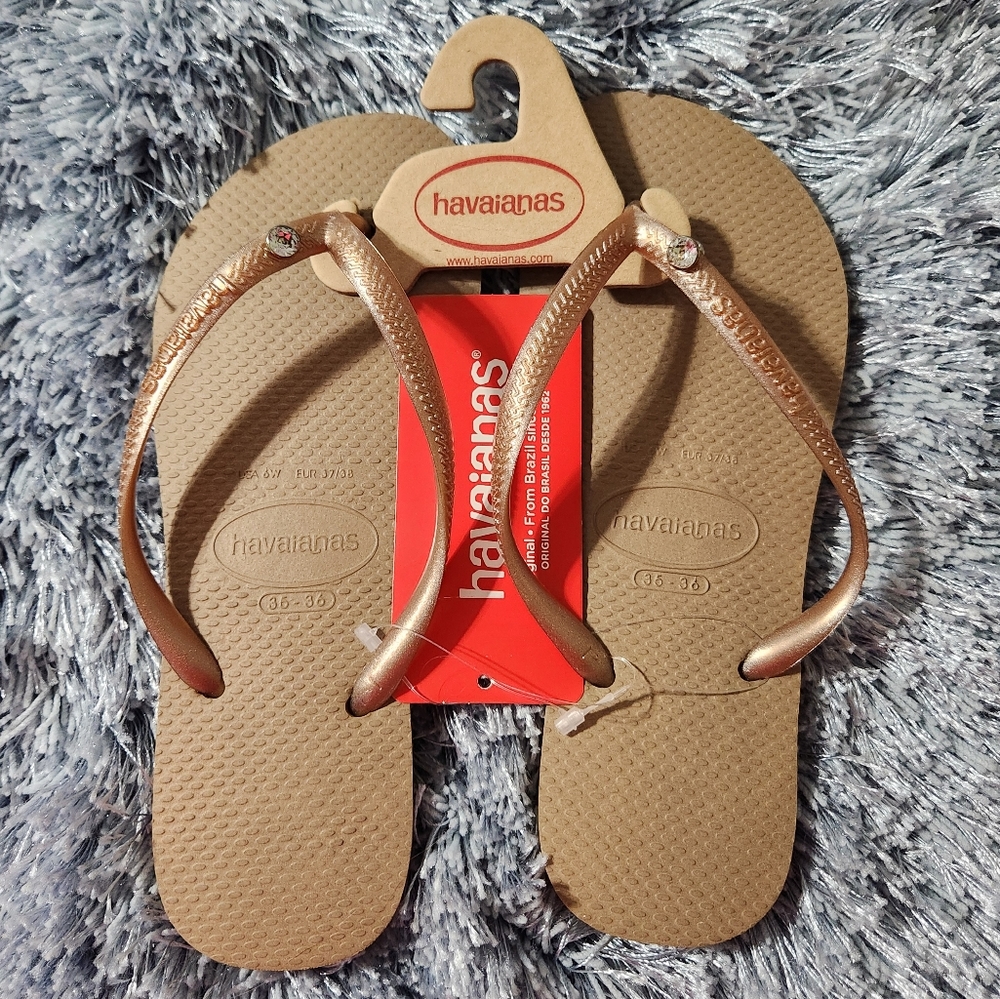 Havaianas Rose Gold Swarovski Crystal Flip Flops